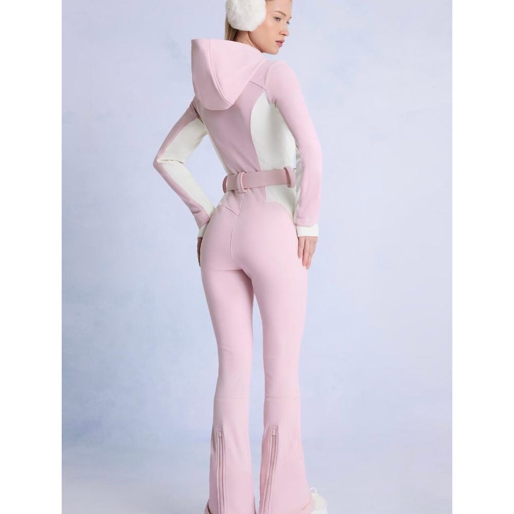 Bo + Tee Oh Polly Waterproof Hooded Fitted Ski Suit in Powder Pink Size XXS - Picture 2 of 7